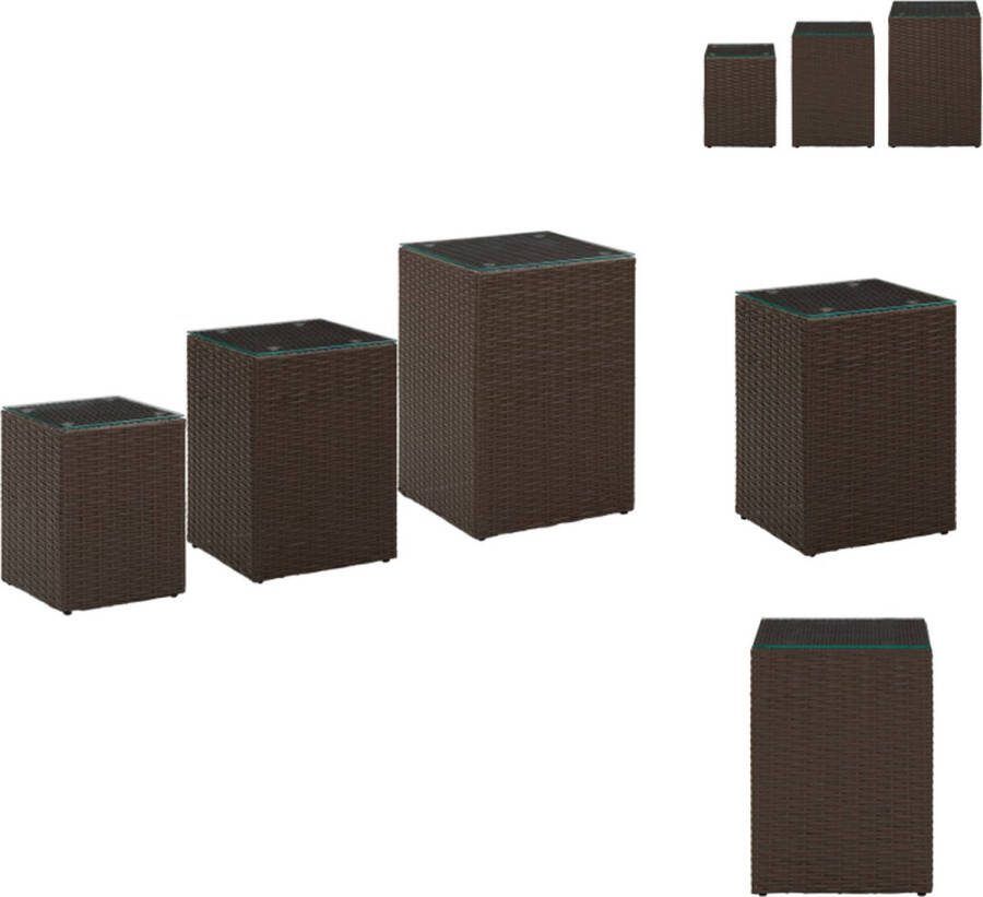VidaXL Bijzettafels Poly rattan Glazen tafelblad Bruin 40x40x62 cm Inclusief 3 maten Tafel