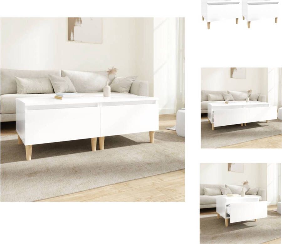VidaXL Bijzettafels Scandinavische stijl Hoogglans wit Stevig hout 50x46x35 cm Met lade Tafel