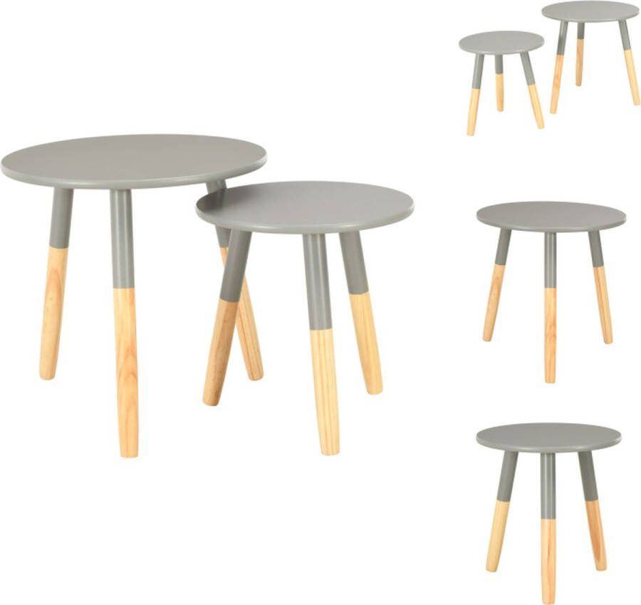 VidaXL Bijzettafels Scandinavische stijl Massief grenenhout 48x47.5 cm 38x40 cm Grijs Set van 2 Tafel