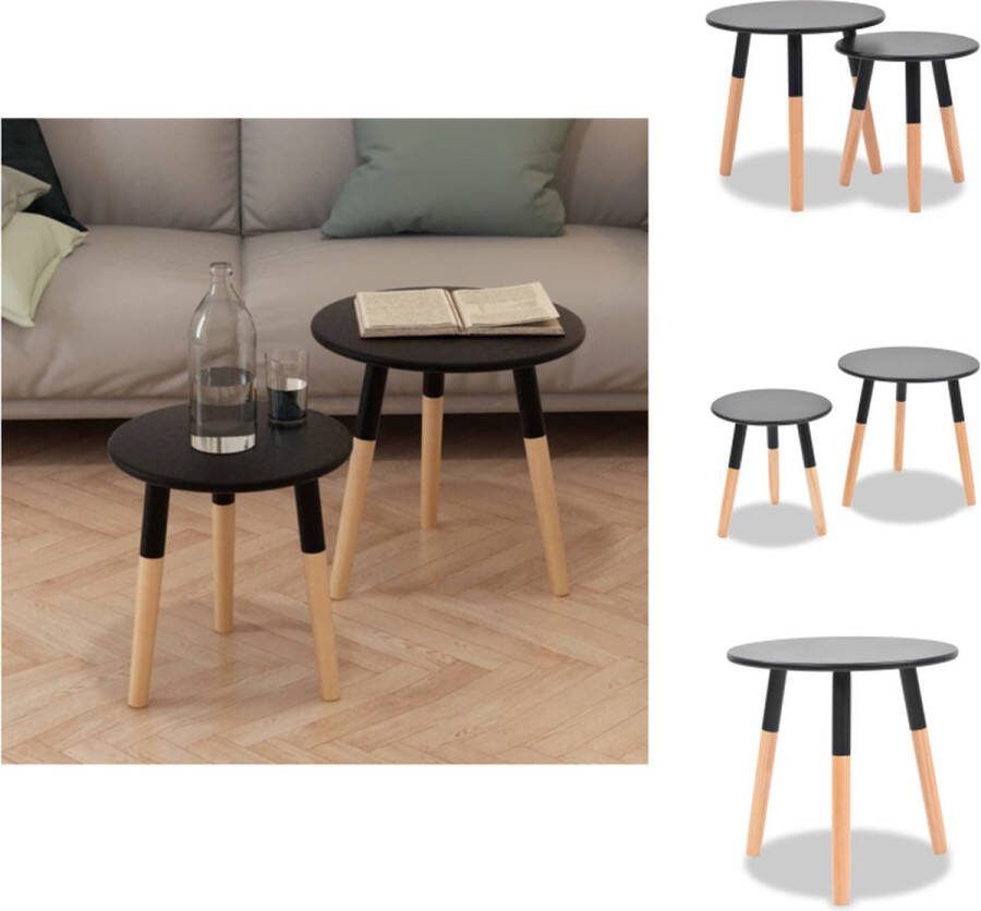 VidaXL Bijzettafels Scandinavische stijl Massief grenenhout MDF tafelblad Zwart 48x47.5cm 38x40cm Tafel