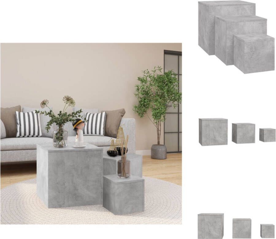 VidaXL Bijzettafels Set van 3 Betongrijs Spaanplaat 45x45x45cm 35x35x35cm 24x24x24cm Tafel