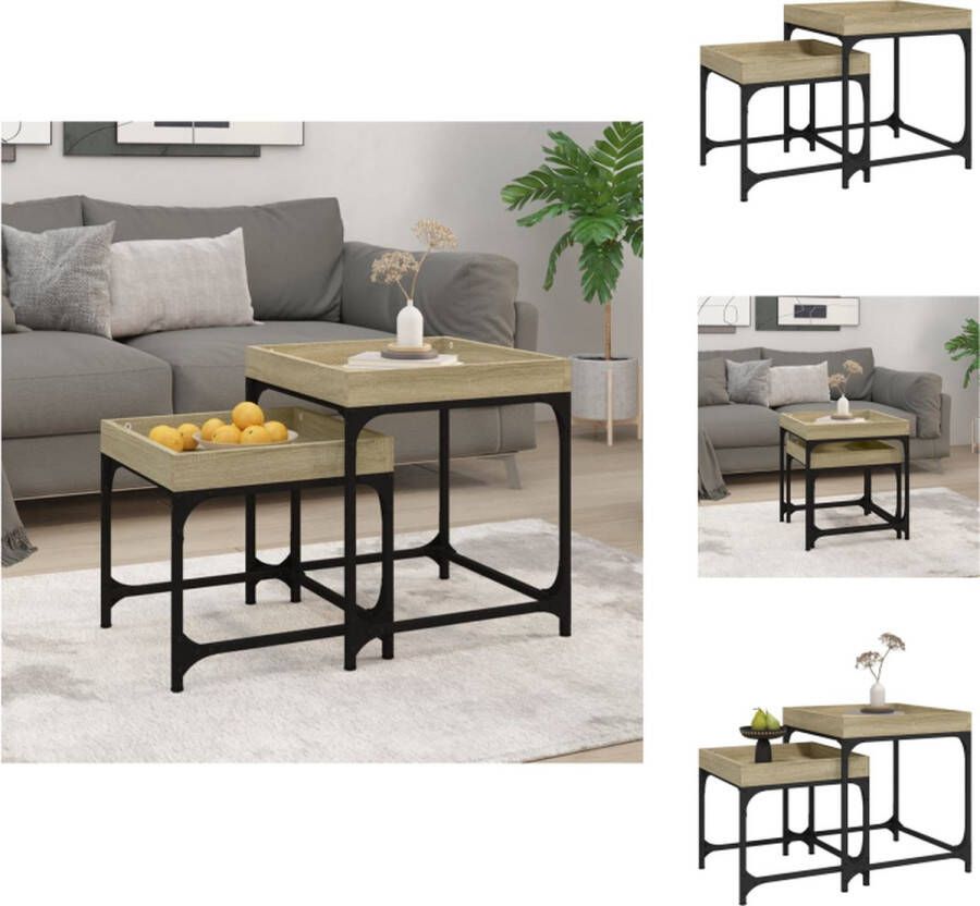 VidaXL Bijzettafels Sonoma eiken Hout en staal 45x45x50.5 cm 40x40x38.5 cm Tafel