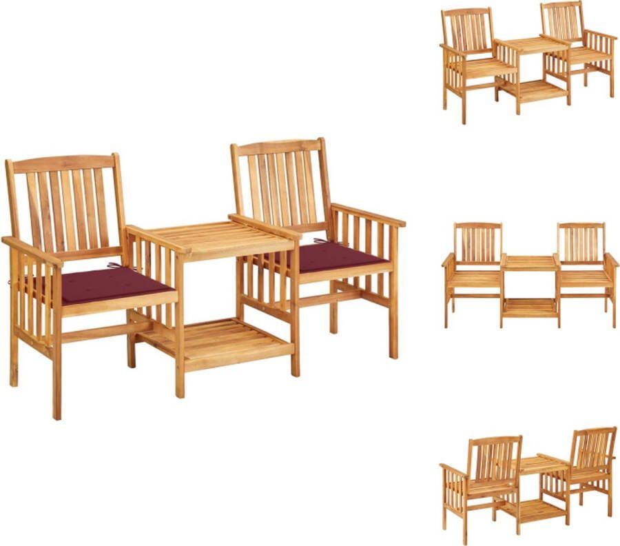 VidaXL Bistroset Acaciahout 159x61x92 cm Wijnrood kussen Tuinset