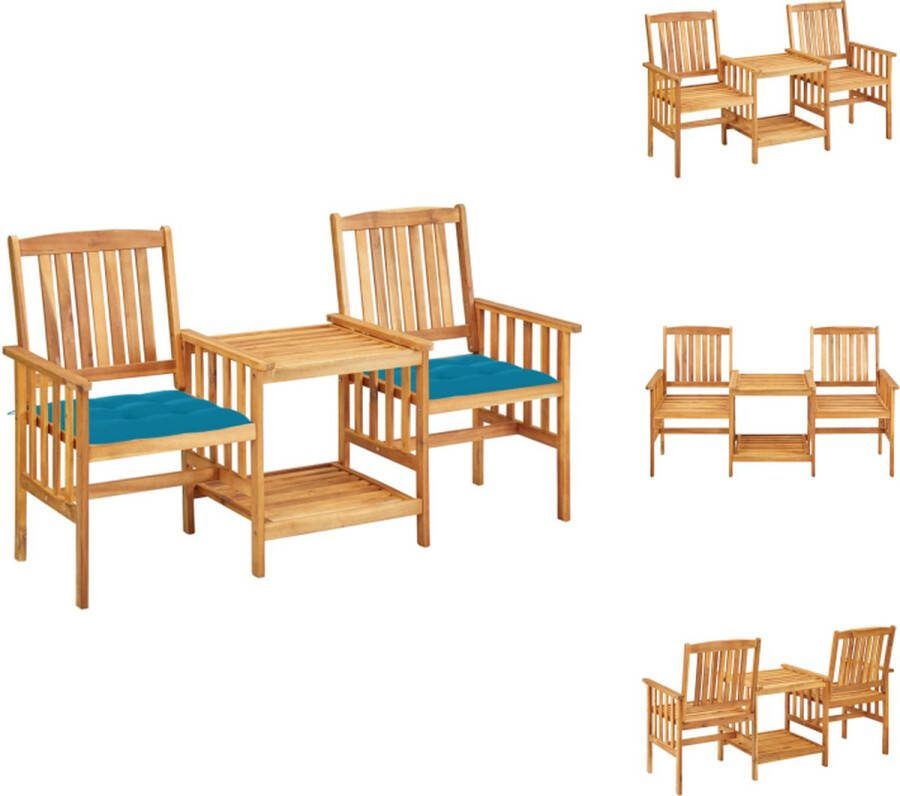 VidaXL Bistroset Acaciahout Blauwe kussens 159x61x92 cm Tuinset