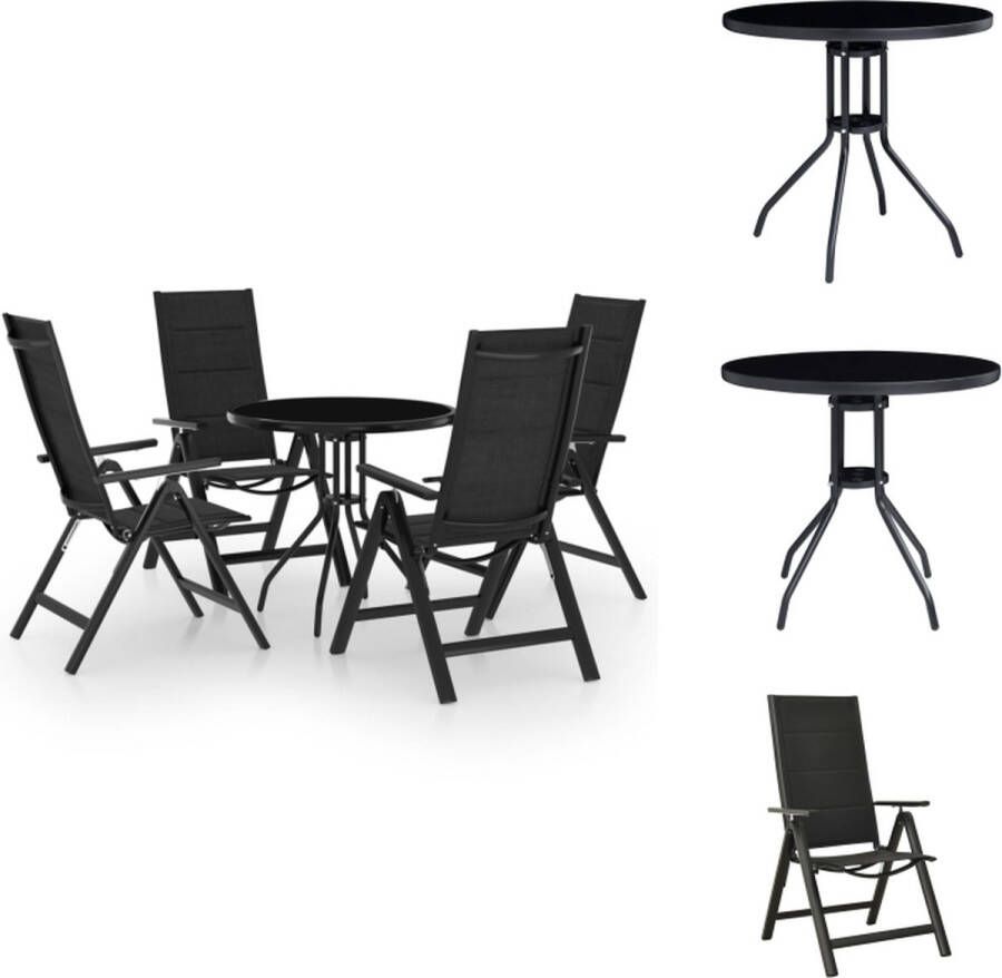 VidaXL Bistroset Aluminium tuinstoel en glazen tafel Verstelbaar Antraciet Zwart 80x72cm Inclusief 4 stoelen Tuinset