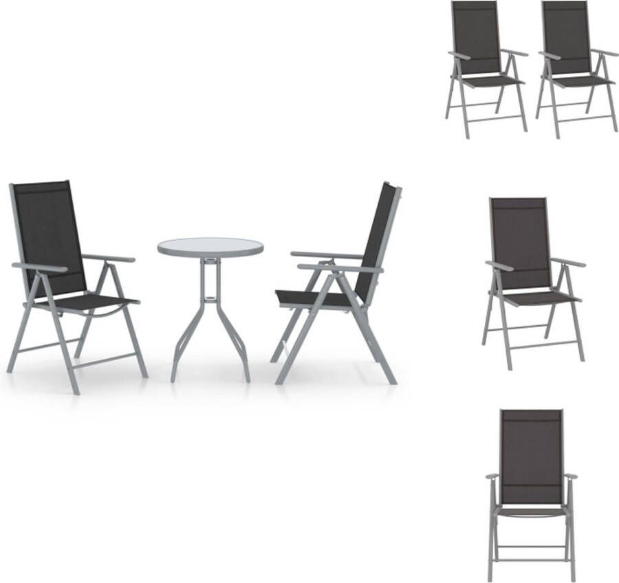 VidaXL Bistroset aluminium textileen verstelbare rugleuning tafel- 60x72cm stoel- 54x73x107cm kleur- zilver zwart lichtgrijs Tuinset