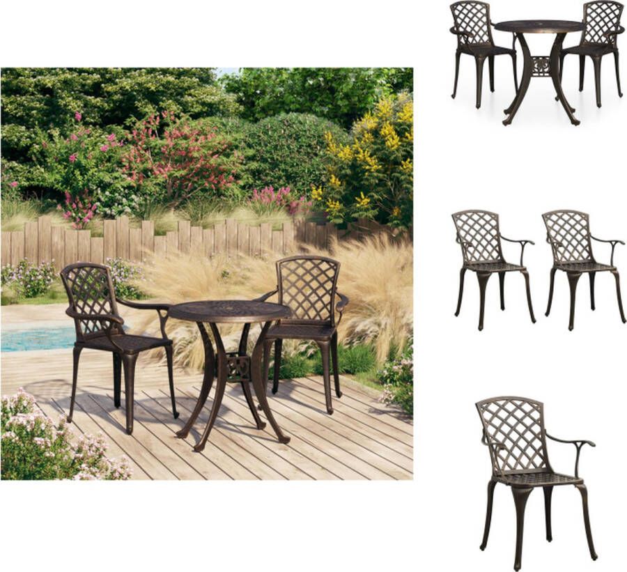 VidaXL Bistroset Gietaluminium Tuinmeubelen 61x60x93 cm Brons Tuinset