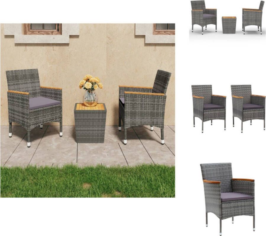 VidaXL Bistroset grijs poly rattan staal massief acaciahout 3-delig Tuinset