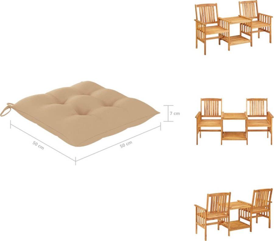 VidaXL Bistroset Massief acaciahout 159 x 61 x 92 cm Inclusief kussen Beige Tuinset