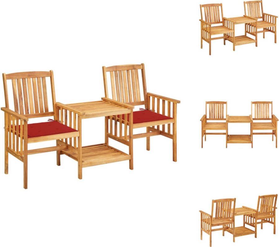 VidaXL Bistroset massief acaciahout 159x61x92cm rood kussen Tuinset