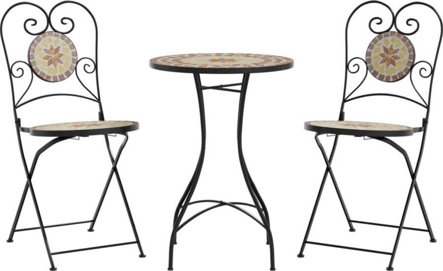 VidaXL Bistroset mozaïek ijzer en keramiek terracottakleurig en wit
