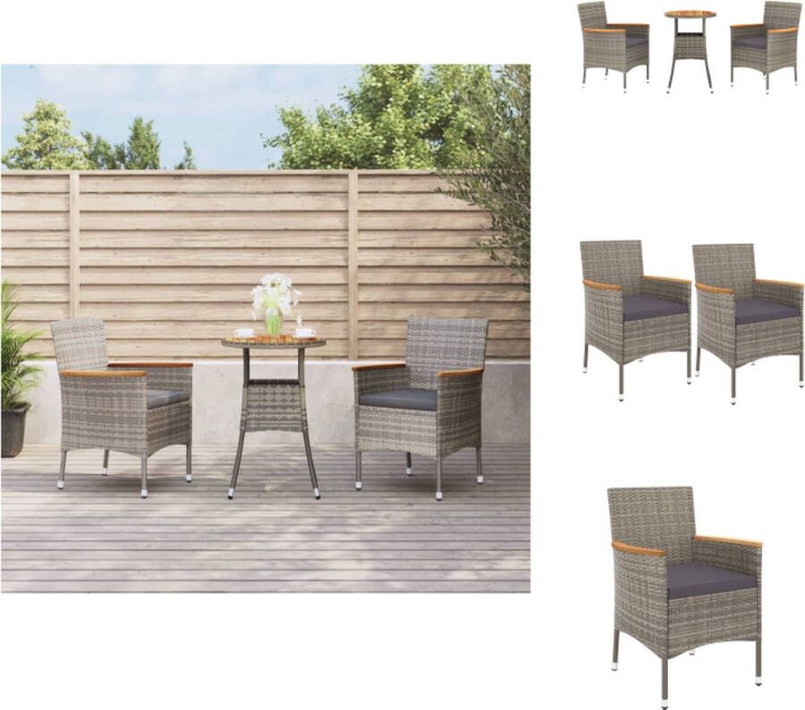 VidaXL Bistroset PE-rattan grijs 55 x 75 cm (ø x H) inclusief kussens Tuinset