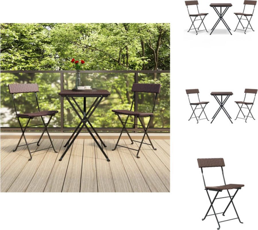 VidaXL Bistroset Poly Rattan 3-delig Bruin Tafel- 55x54x71cm Stoel- 40x45x79cm Tuinset