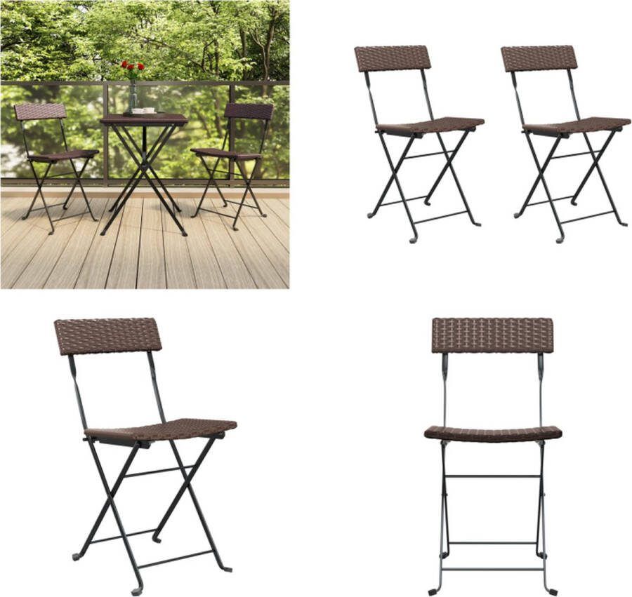 VidaXL Bistrostoelen 2 st inklapbaar poly rattan en staal bruin Inklapbare Bistrostoel Inklapbare Bistrostoelen Bistrostoel Tuinmeubel