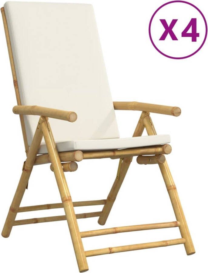 VidaXL Bistrostoelen 4 st inklapbaar met kussens bamboe crèmewit