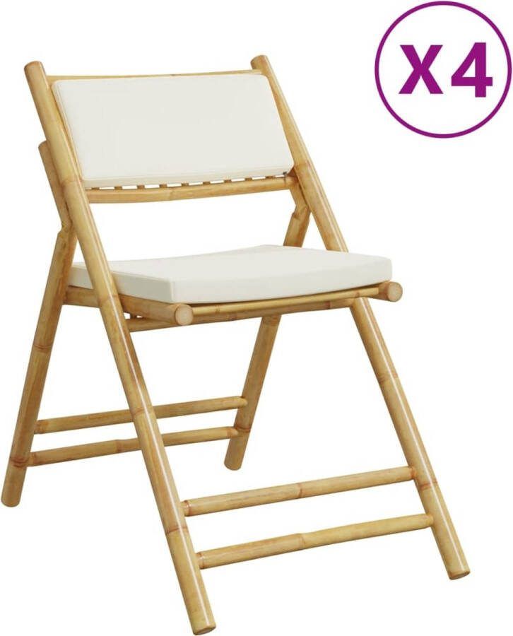 VidaXL Bistrostoelen 4 st inklapbaar met kussens bamboe crèmewit