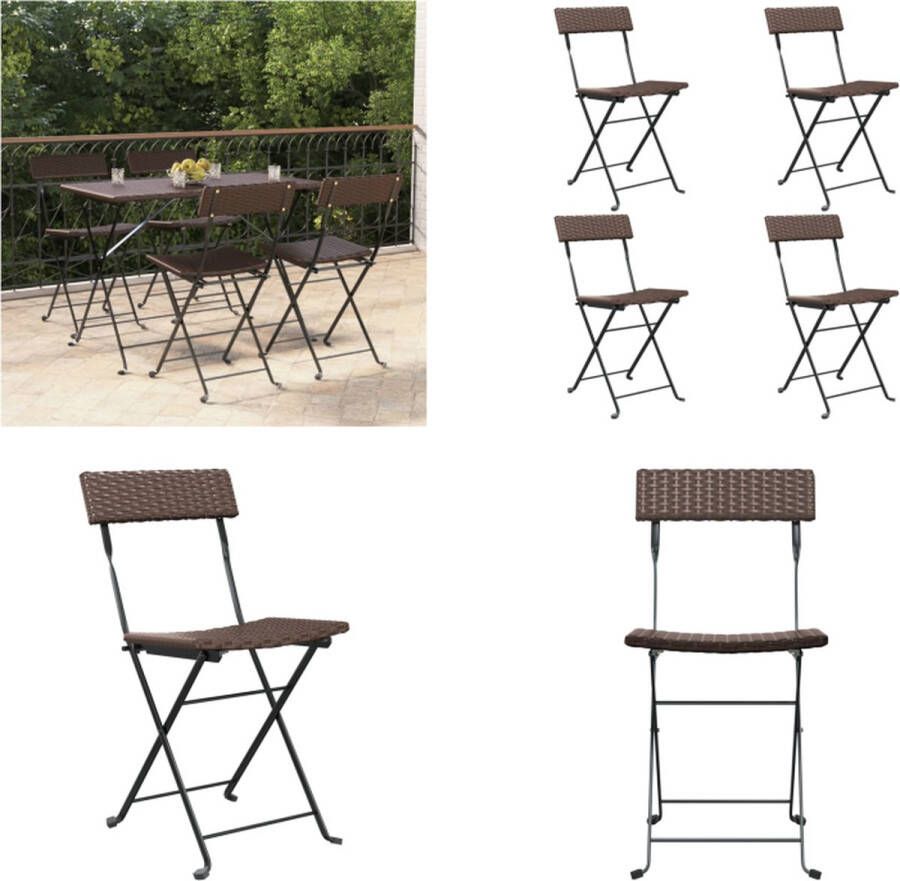 VidaXL Bistrostoelen 4 st inklapbaar poly rattan en staal bruin Inklapbare Bistrostoel Inklapbare Bistrostoelen Bistrostoel Tuinmeubel