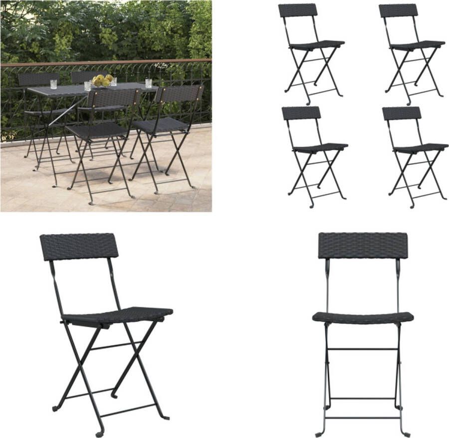 VidaXL Bistrostoelen 4 st inklapbaar poly rattan en staal zwart Inklapbare Bistrostoel Inklapbare Bistrostoelen Bistrostoel Tuinmeubel