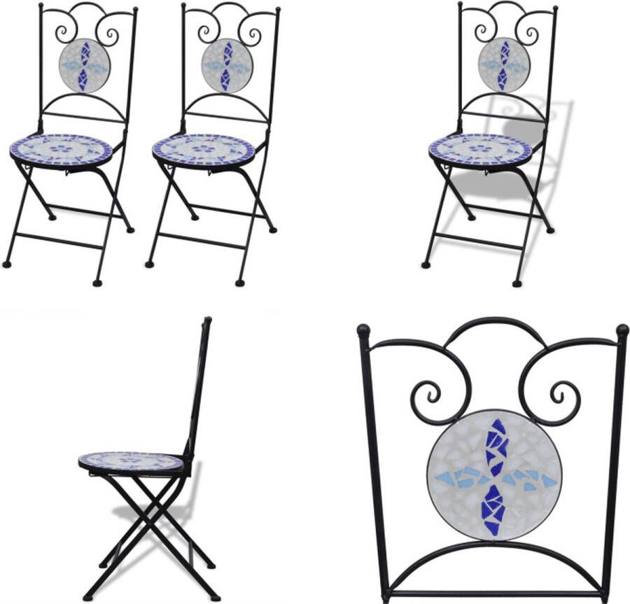 VidaXL Bistrostoelen inklapbaar 2 st keramiek blauw en wit Tuin Eetstoel Tuin Eetstoelen Tuinstoel Tuinstoelen