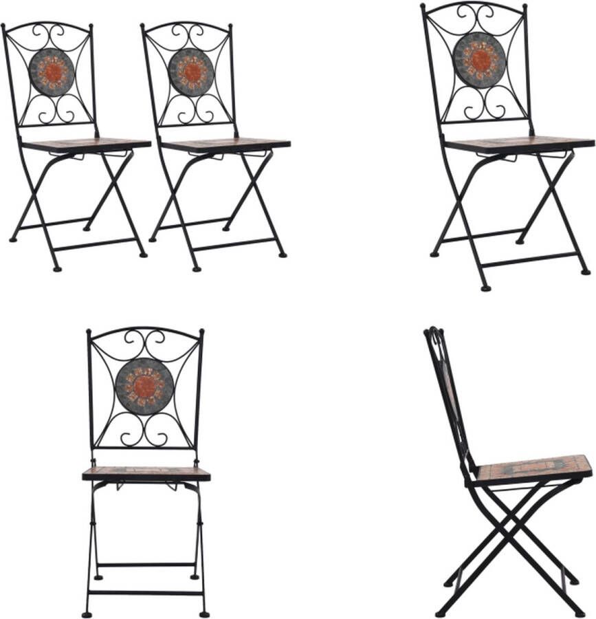 VidaXL Bistrostoelen mozaïek 2 st oranje en grijs Tuinstoel Tuinstoelen Mozaïekstoel Mozaïekstoelen