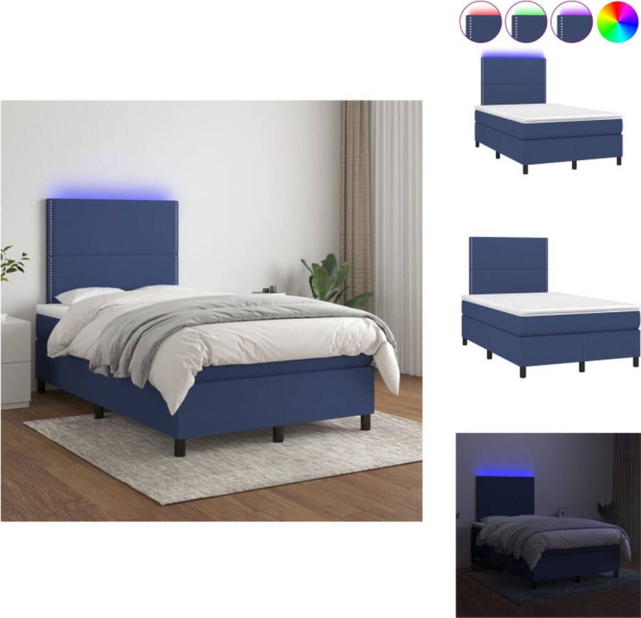 VidaXL Blauwe Boxspring 203 x 120 x 118 128 cm LED Verlichting Bed