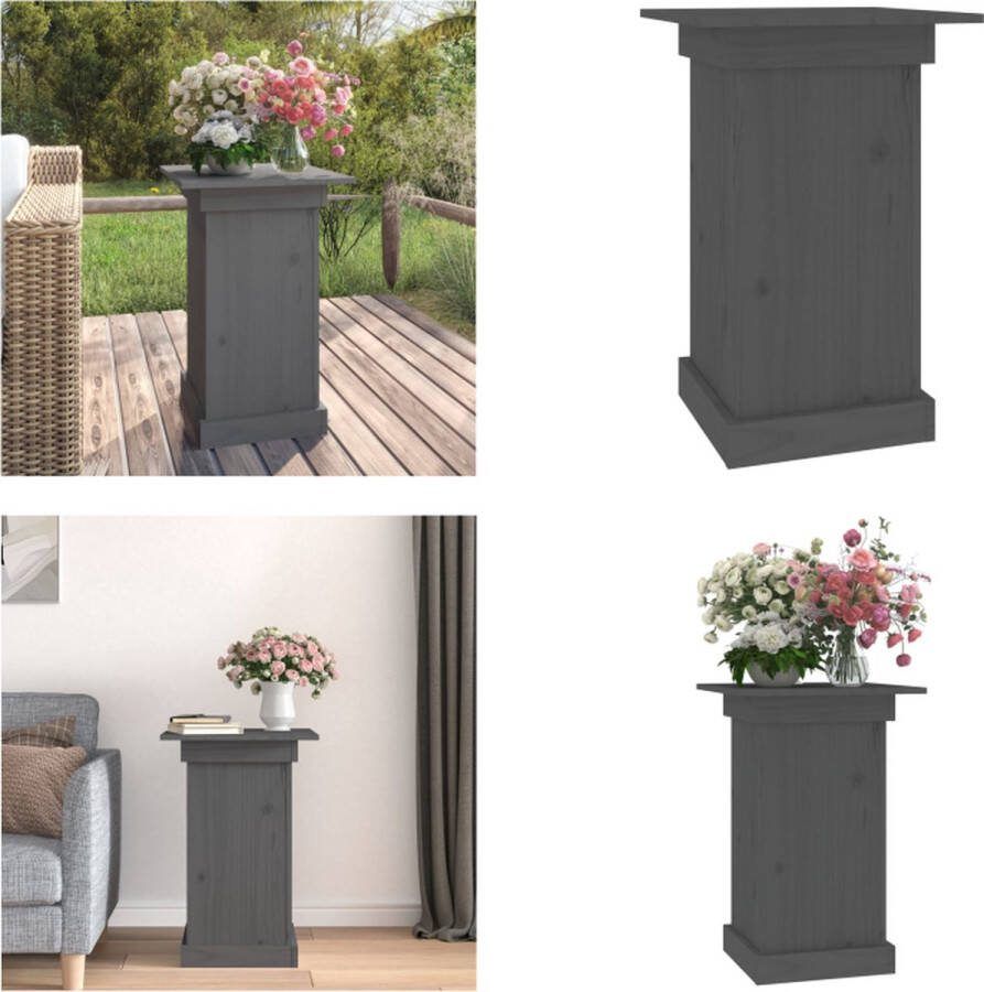 VidaXL Bloemenstandaard 40x40x60 cm massief grenenhout grijs Plantenstandaard Plantenstandaards Pilaar Bloemenrek