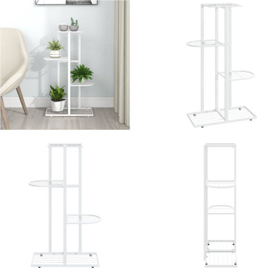 VidaXL Bloemenstandaard met 4 lagen 43x22x76 cm metaal wit Standaard Standaarden Standaards Statief