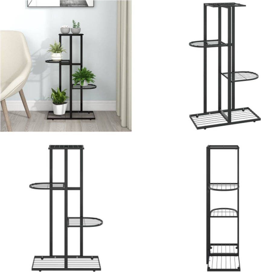 VidaXL Bloemenstandaard met 4 lagen 43x22x76 cm metaal zwart Standaard Standaarden Standaards Statief