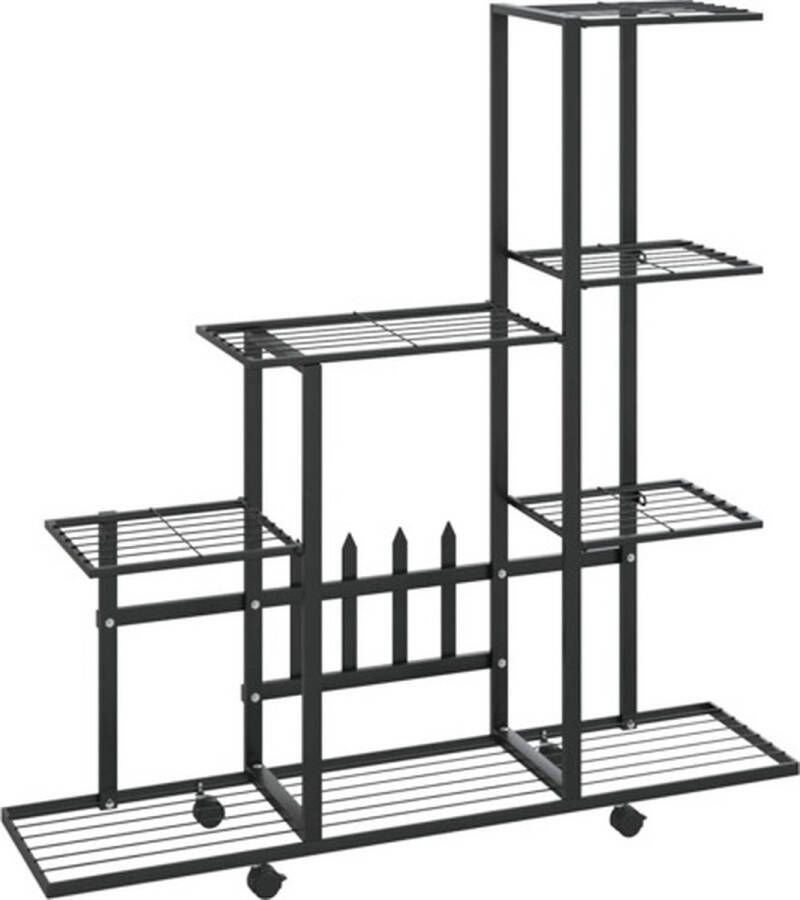 VidaXL -Bloemenstandaard-met-wielen-94 5x25x92 5-cm-metaal-zwart