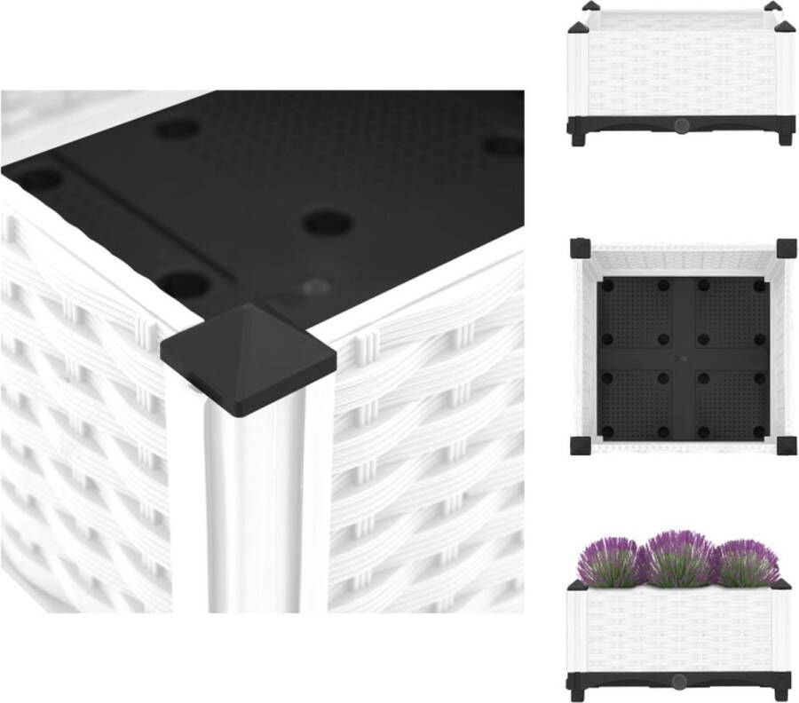 VidaXL Bloempot Verhoogde Tuinbak Polypropeen 40 x 40 x 23 cm Trendy Rattan-Look Wit Bloempot