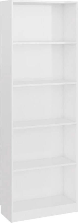 VidaXL -Boekenkast-5-schappen-60x24x175-cm-bewerkt-hout-hoogglans-wit