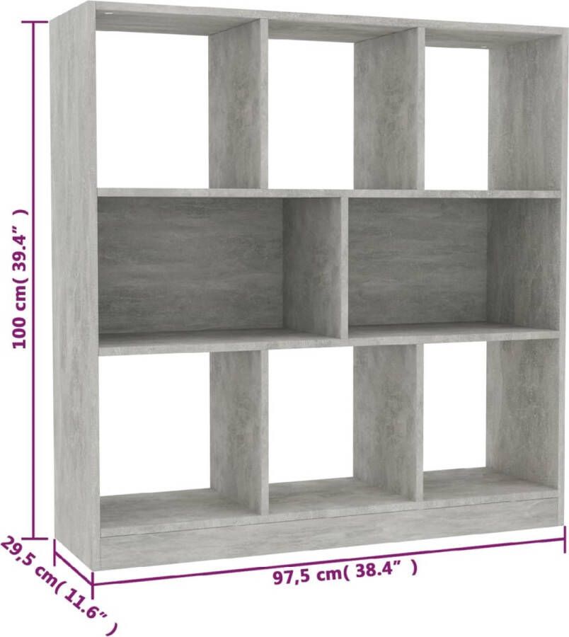 VidaXL -Boekenkast-97 5x29 5x100-cm-bewerkt-hout-betongrijs