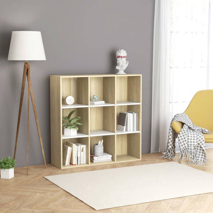 VidaXL Boekenkast 98x29x97 5cm bewerkt hout wit en sonoma eikenkleurig