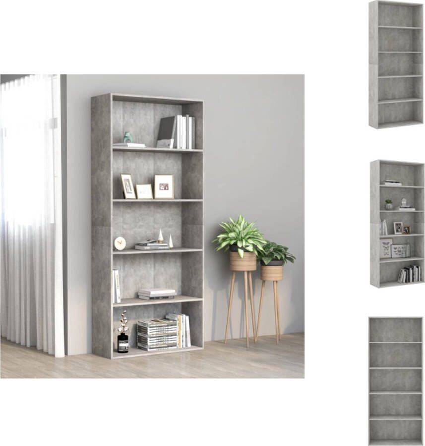 VidaXL Boekenkast Betongrijs 80 x 30 x 189 cm 5 schappen Kast