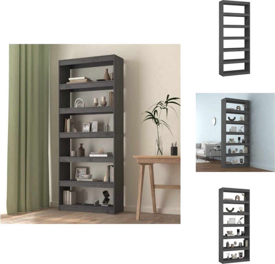 VidaXL Boekenkast Grijs 80 x 30 x 199.5 cm Massief grenenhout Kast