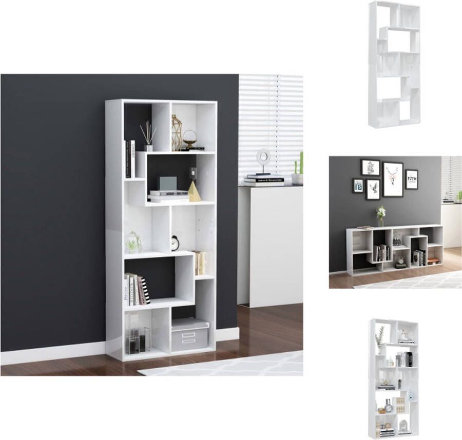 VidaXL Boekenkast Hoogglans wit 67 x 24 x 161 cm Spaanplaat Kast