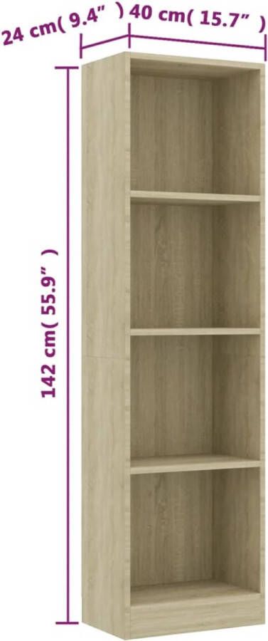 VidaXL -Boekenkast-met-4-schappen-40x24x142-cm-bewerkt-hout-sonoma-eik