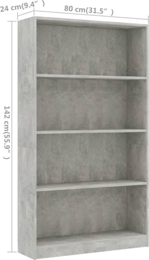 VidaXL -Boekenkast-met-4-schappen-80x24x142-cm-bewerkt-hout-betongrijs