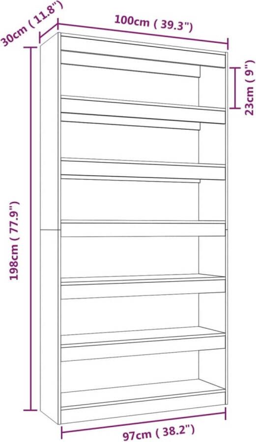 VidaXL -Boekenkast kamerscherm-100x30x198-cm-bewerkt-hout-betongrijs