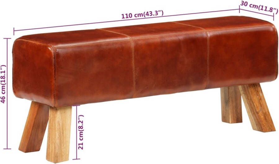 VidaXL -Bokbank-110-cm-echt-leer-en-massief-mangohout-bruin