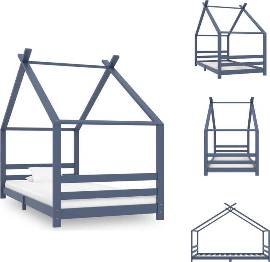 VidaXL Boomhut Bedframe Grijs 206x98x155 cm Geschikt voor 90x200 cm matras Houten bedframe van massief grenenhout en multiplex voor de ultieme slaapplek in de kinderkamer Let op- matras en gordijnen niet inbegrepen Montage vereist Bed