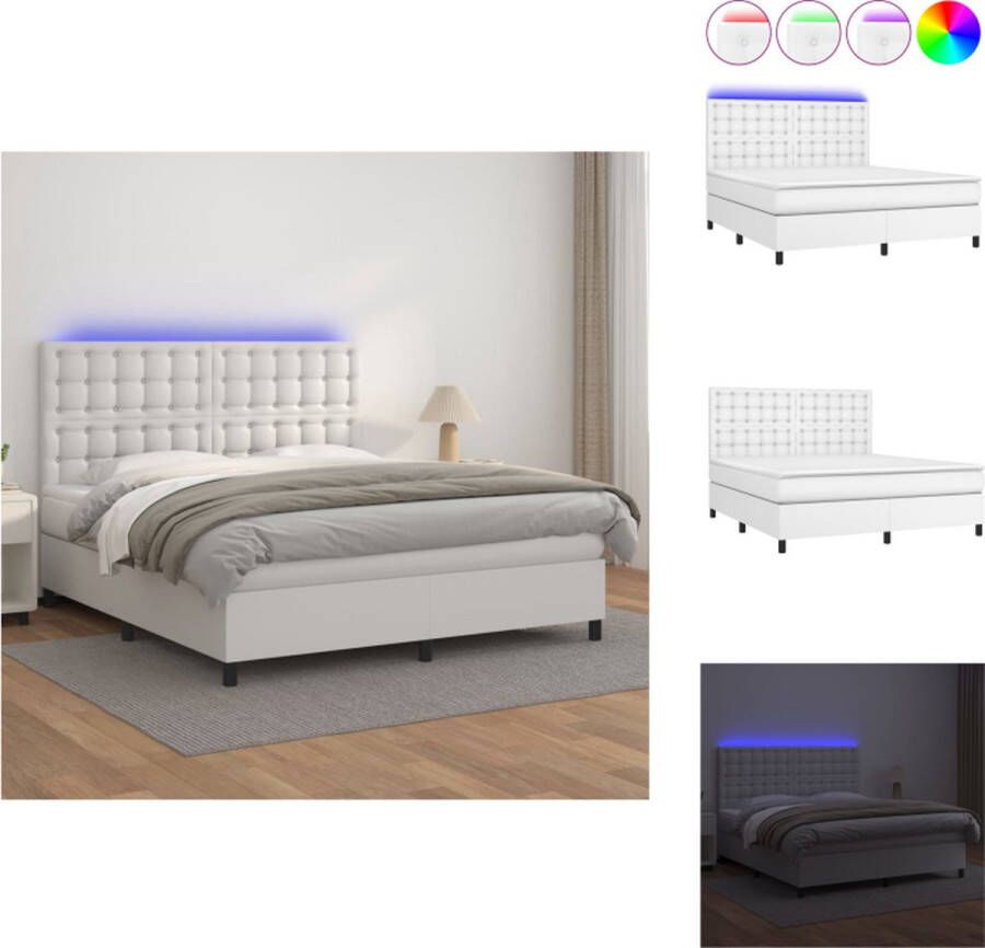 VidaXL Boxspring 160x200 LED Kunstleren bed met verstelbaar hoofdbord en pocketvering matras Bed