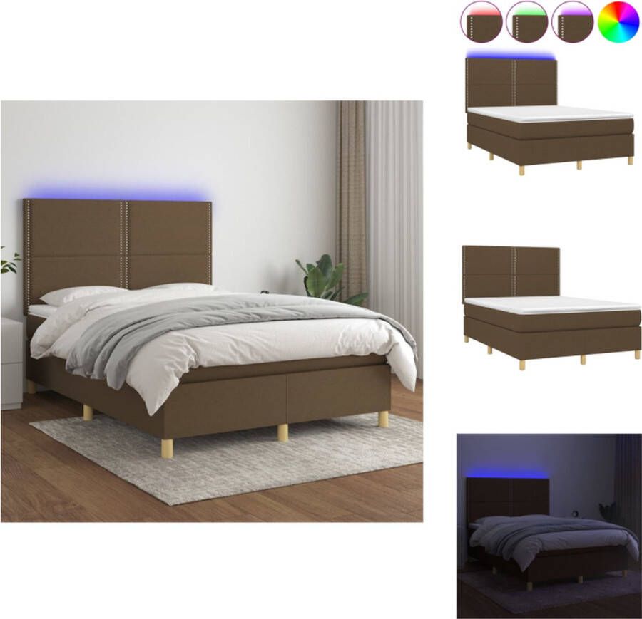 VidaXL Boxspring Bed 140 x 190 LED Pocketvering matras Huidvriendelijk topmatras Bed