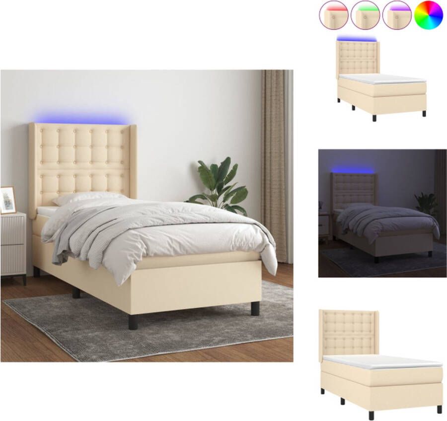 VidaXL Boxspring Bed 203 x 103 x 118 128 cm Crème Pocketvering matras Huidvriendelijk topmatras Kleurrijke LED-verlichting Bed