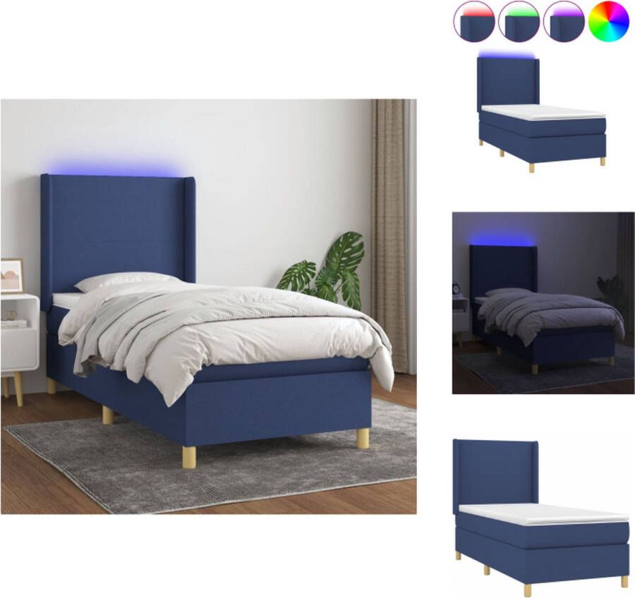 VidaXL Boxspring Bed Blauw 203 x 83 x 118 128 cm LED verlichting Pocketvering matras Huidvriendelijk topmatras Montagehandleiding inbegrepen Bed