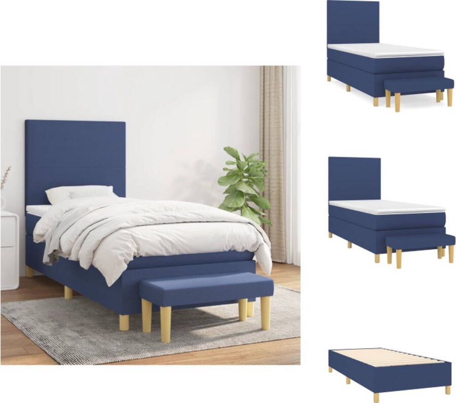 VidaXL Boxspring Bed Blauw 203x83x118 128 cm Pocketvering Matras Middelharde Ondersteuning Huidvriendelijk Topmatras Multifunctioneel Bankje Bed