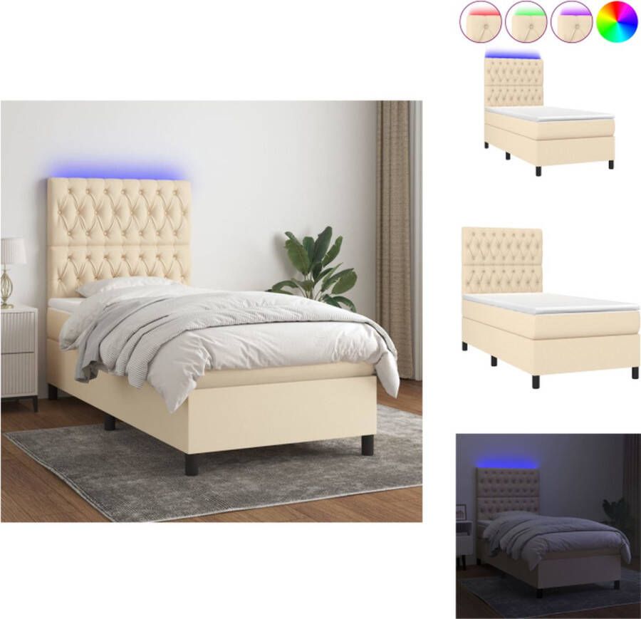 VidaXL Boxspring Bed Crème 203 x 90 x 118 128 cm LED-verlichting Pocketvering matras Huidvriendelijk topmatras Bed