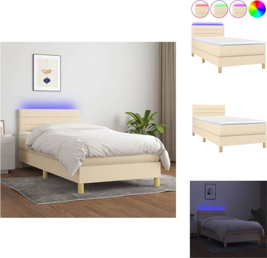 VidaXL Boxspring Bed Crème 203x90x78 88 cm Verstelbaar hoofdbord LED-verlichting Bed