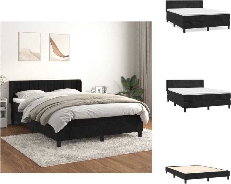 VidaXL Boxspring Bed Fluwelen zwart bedframe Pocketvering matras Huidvriendelijk topmatras 193x147x78 88 cm Bed