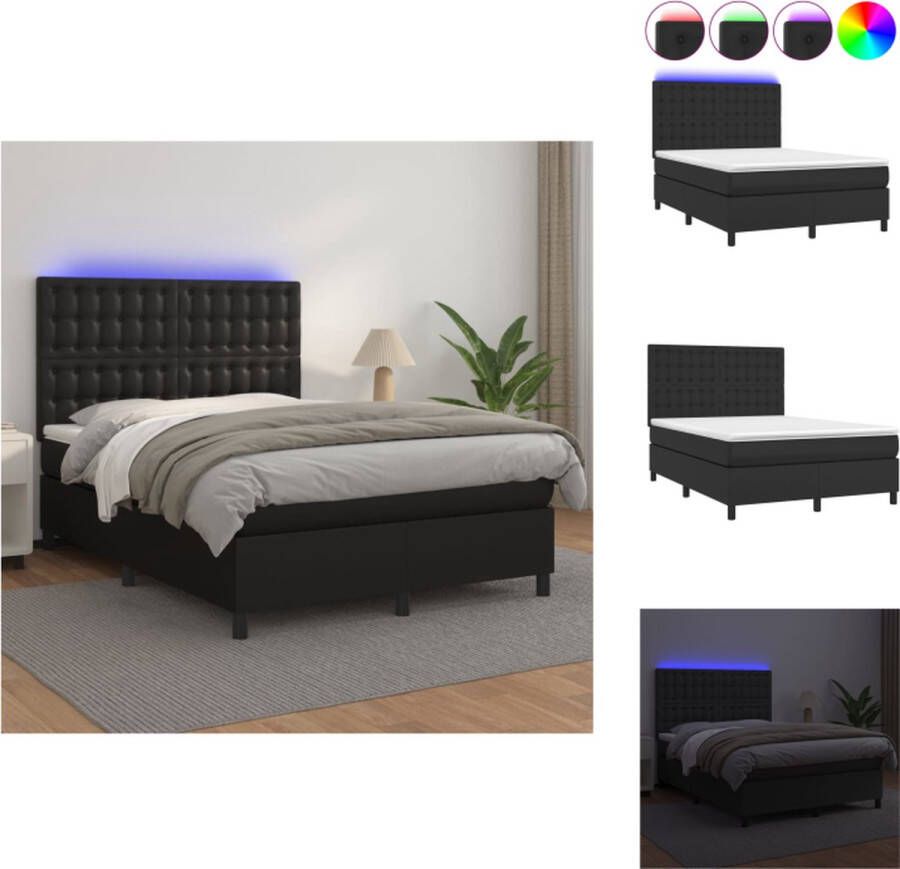 VidaXL Boxspring Bed Kunstleer Pocketvering LED-verlichting 140x200cm Bed